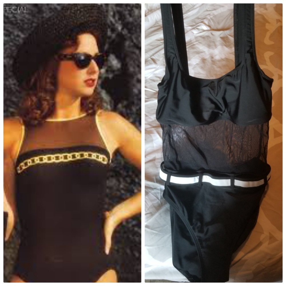 1990s mesh and black swim